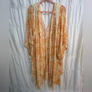 Free People Orange and Cream floral Lace Kimono